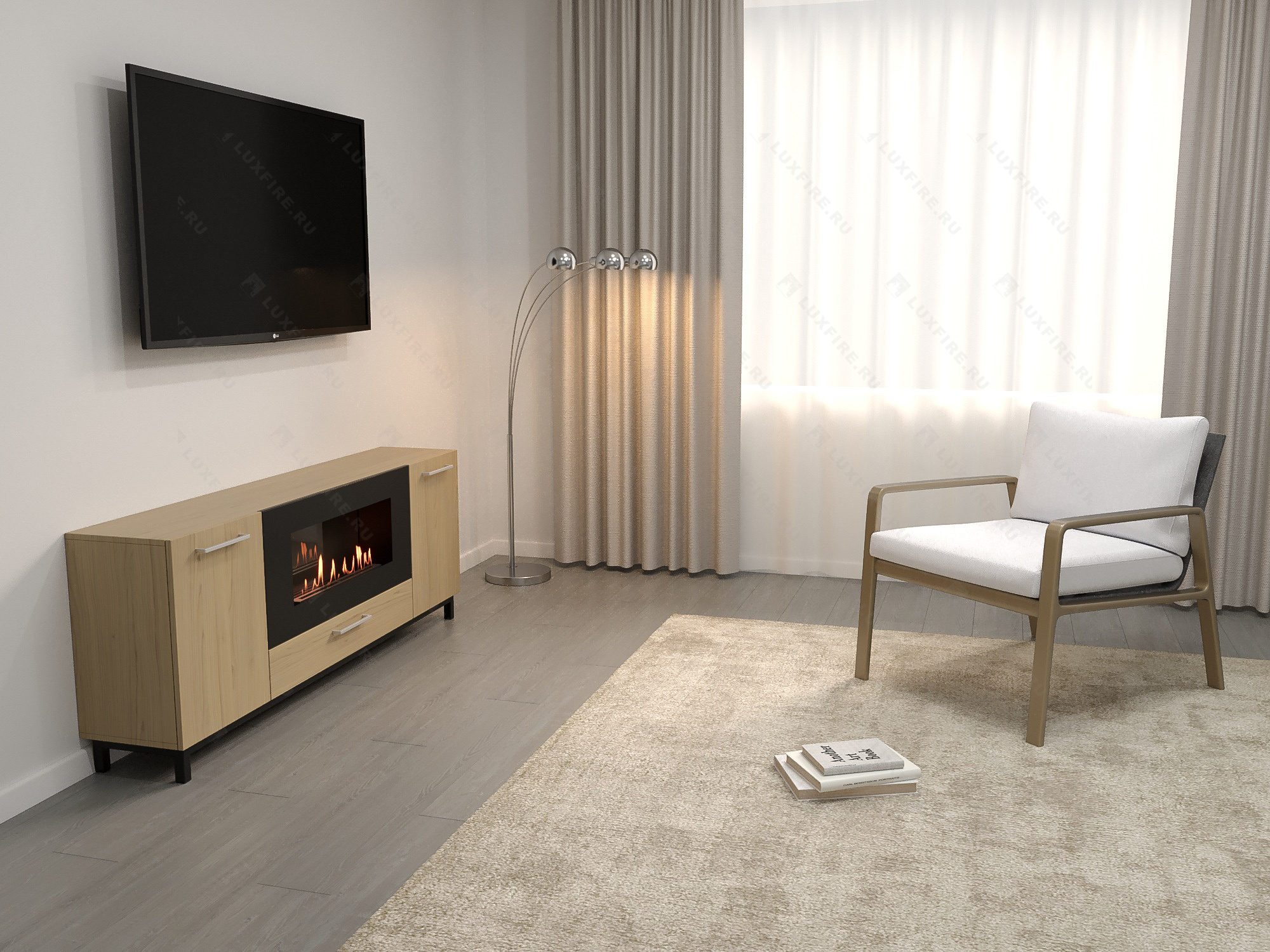 Тумба ТВ Lux Fire "Амур" напольная 1700 матовая, светлый дуб с биокамином 900 по цене 96 124 руб.