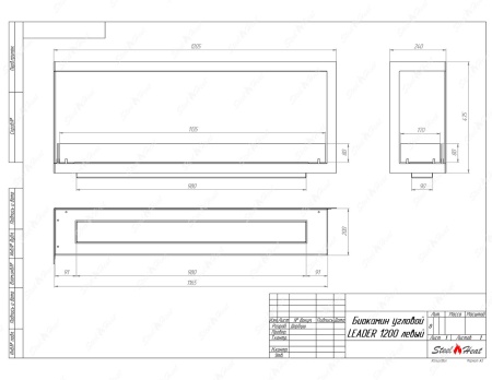Биокамин угловой SteelHeat Leader 1200 левый стекло + стемалит по цене 57 137 руб.